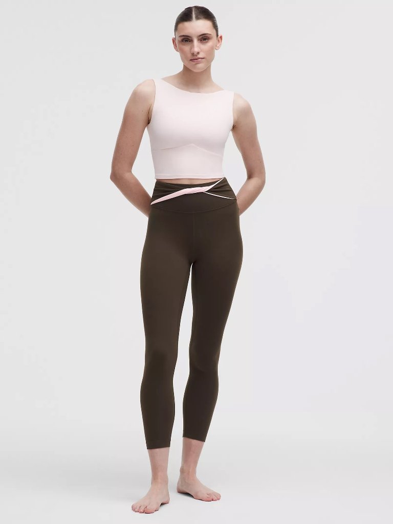 Lululemon Twist Front High Rise Tight 25" Size 6 Pink Pearl / Walnut Brown Nwt